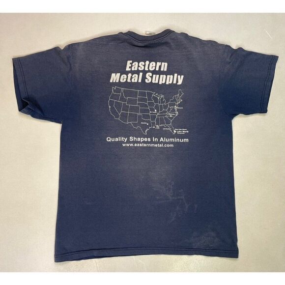 VINTAGE EMS Eastern Metal Supply Graphic Pocket T-shirt Men Large Blue Faded - Picture 1 of 6